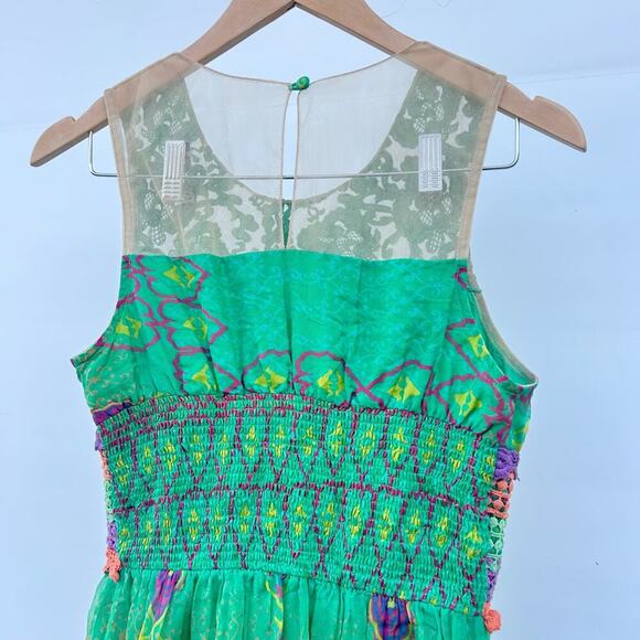 Hemant and Nandita Mintzita Green Silk Long Maxi Dress Backless Crochet 4 - Picture 10 of 15